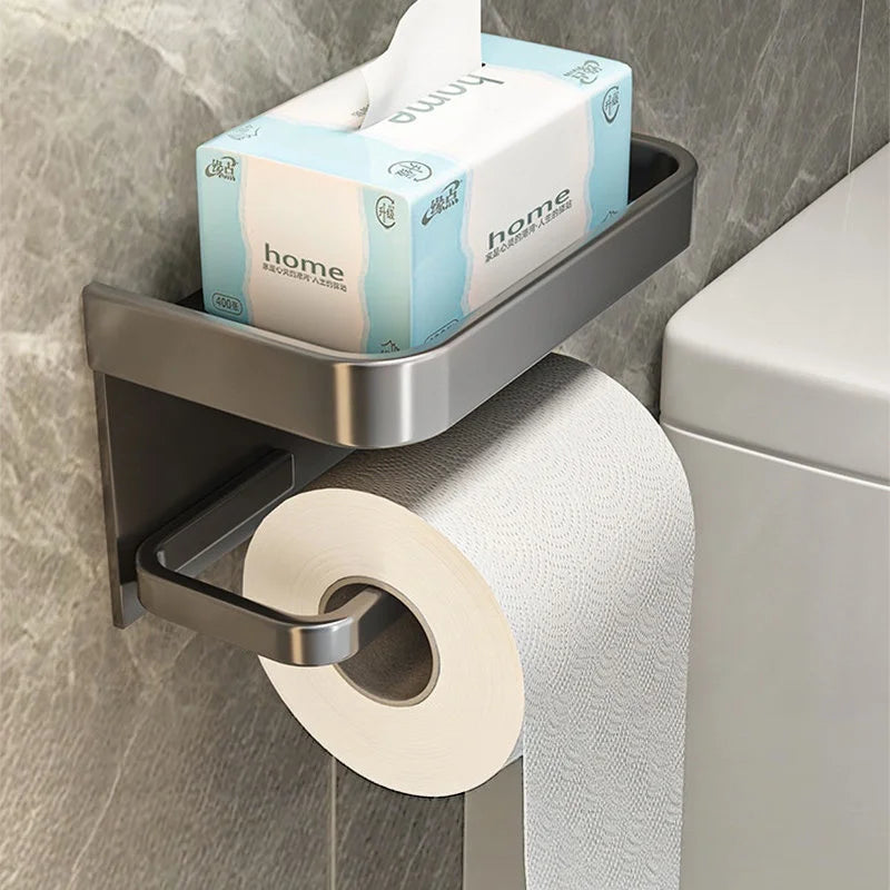 Wall-mounted Bathroom Tissue Holder, No Drill Roll Paper Rack, Toilet Paper Storage Organizer for Restroom
