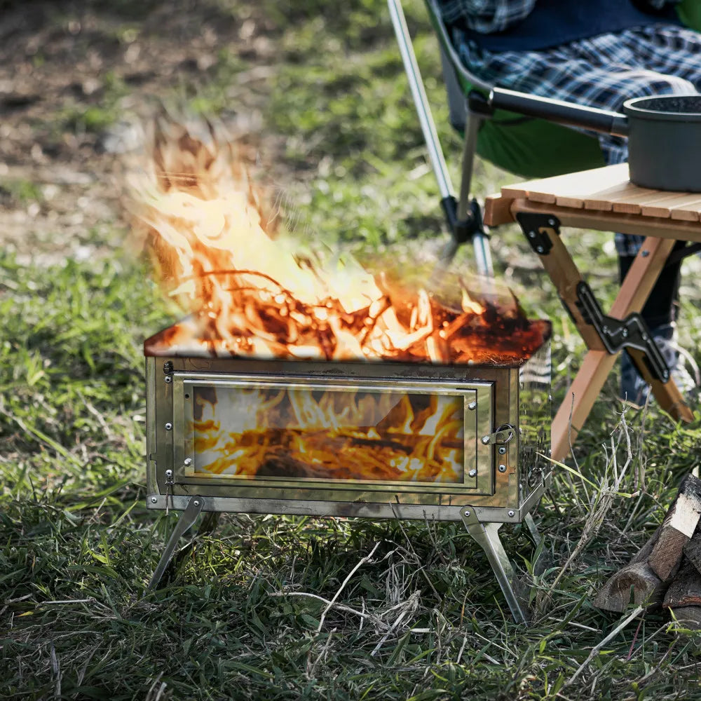 CHANGE MOORE Outdoor Portable Folding Secondary Conbustion Camping Wood Stove Detachable Burning Wood Stove Winter Camping