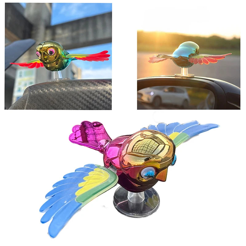Vibrant Simulation Fly Bird Motorcycle Car Charm, Cute Winged Mate Waving in the Wind, Cool and Fun Car Companion