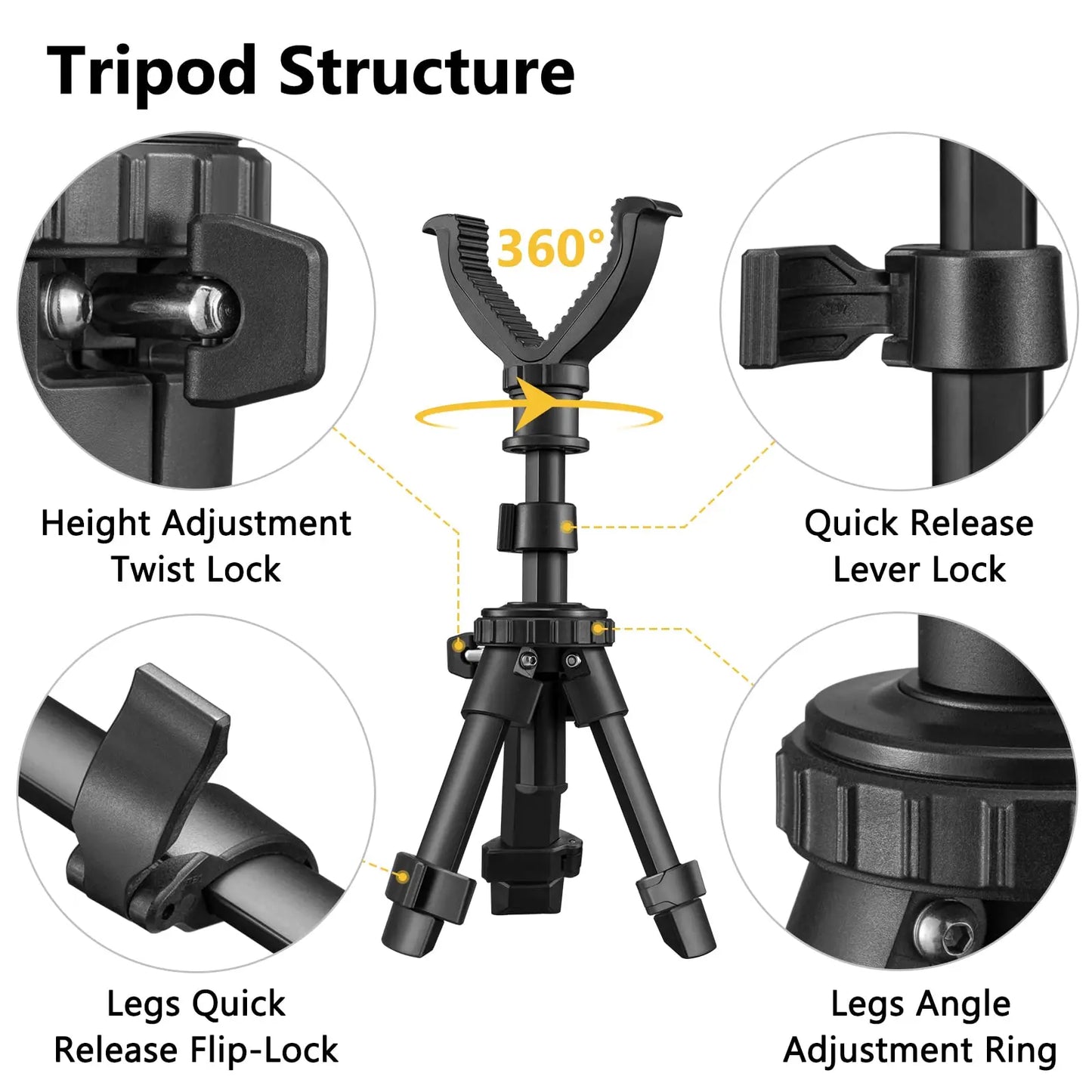 Rest Tripod Durable Adjustable Height 360 Degree Rotation V Yoke Stand Portable Aluminum Construction For Target Hunting
