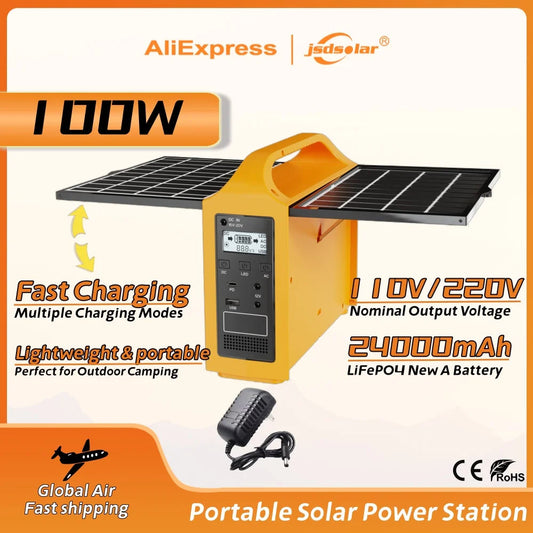 jsdsolar Portable Power Station 100W Solar Generator output AC 220V 110V LiFePO4 Power Bank UPS Power Plant For Outdoor Camping WardBoyzPROShop
