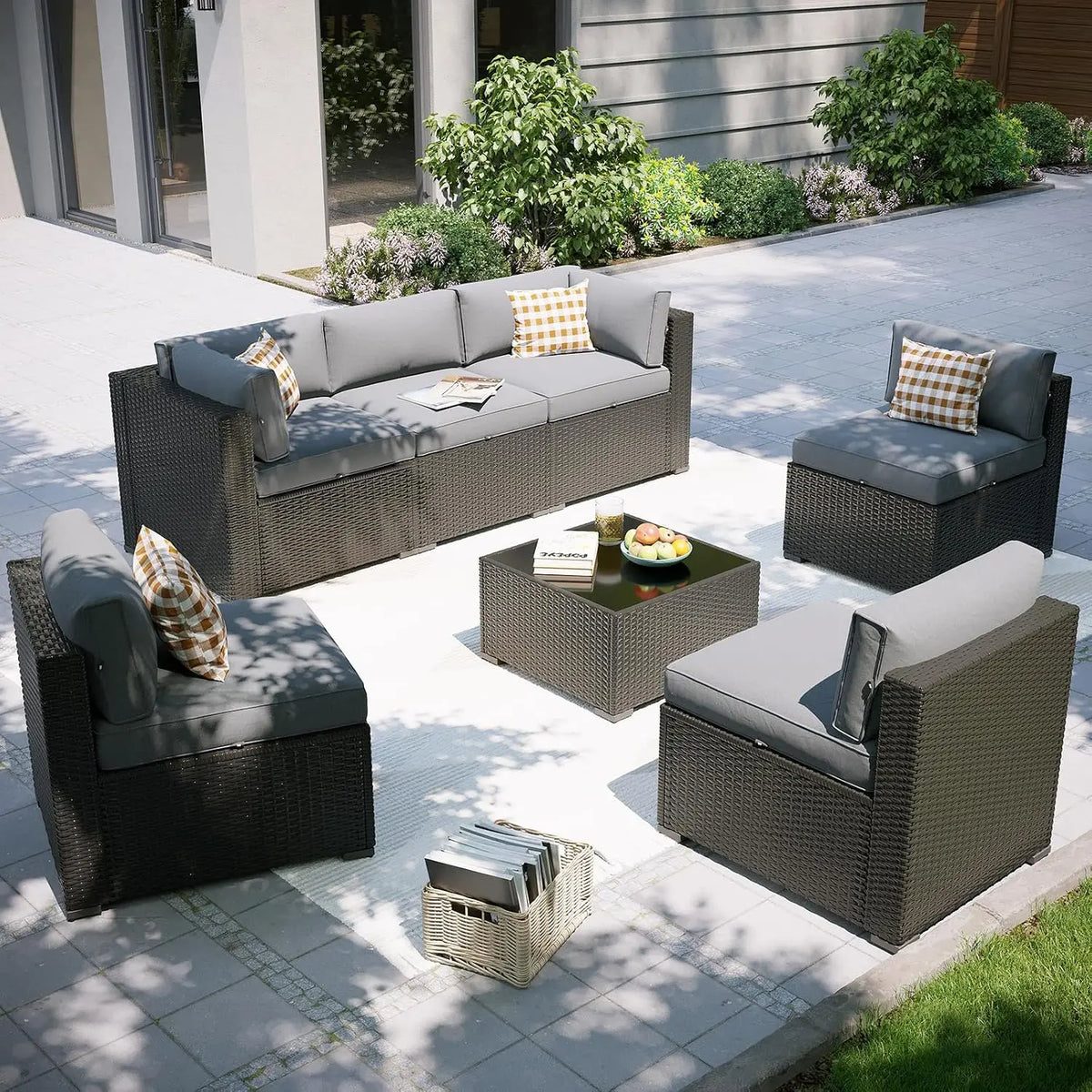 7-Piece Outdoor Sectional Sofa Set with Waterproof Cover, Wicker Rattan Patio Furniture for Backyard Garden, Customized