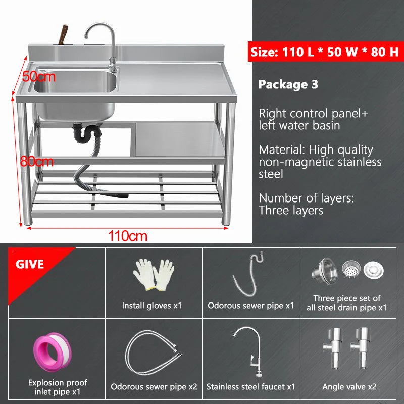 Thickened Stainless Steel Washbasin Household Sink Double Sink Kitchen Washing Basin Countertop Integrated with Bracket Sink