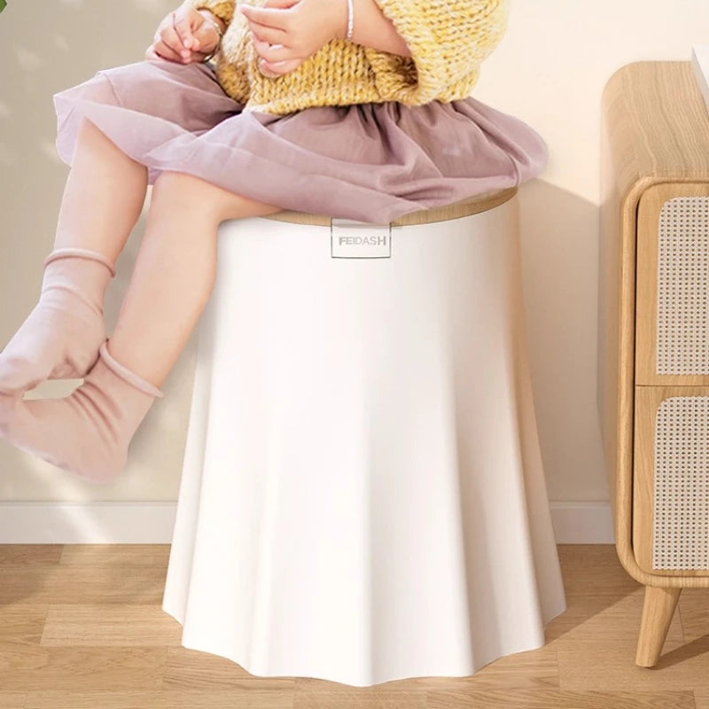 Stylish Minimalist Home Trash Can with Lid Top-Wide Bottom-Narrow Design Multi-Use Sit-On Wastebasket Garbage Bin