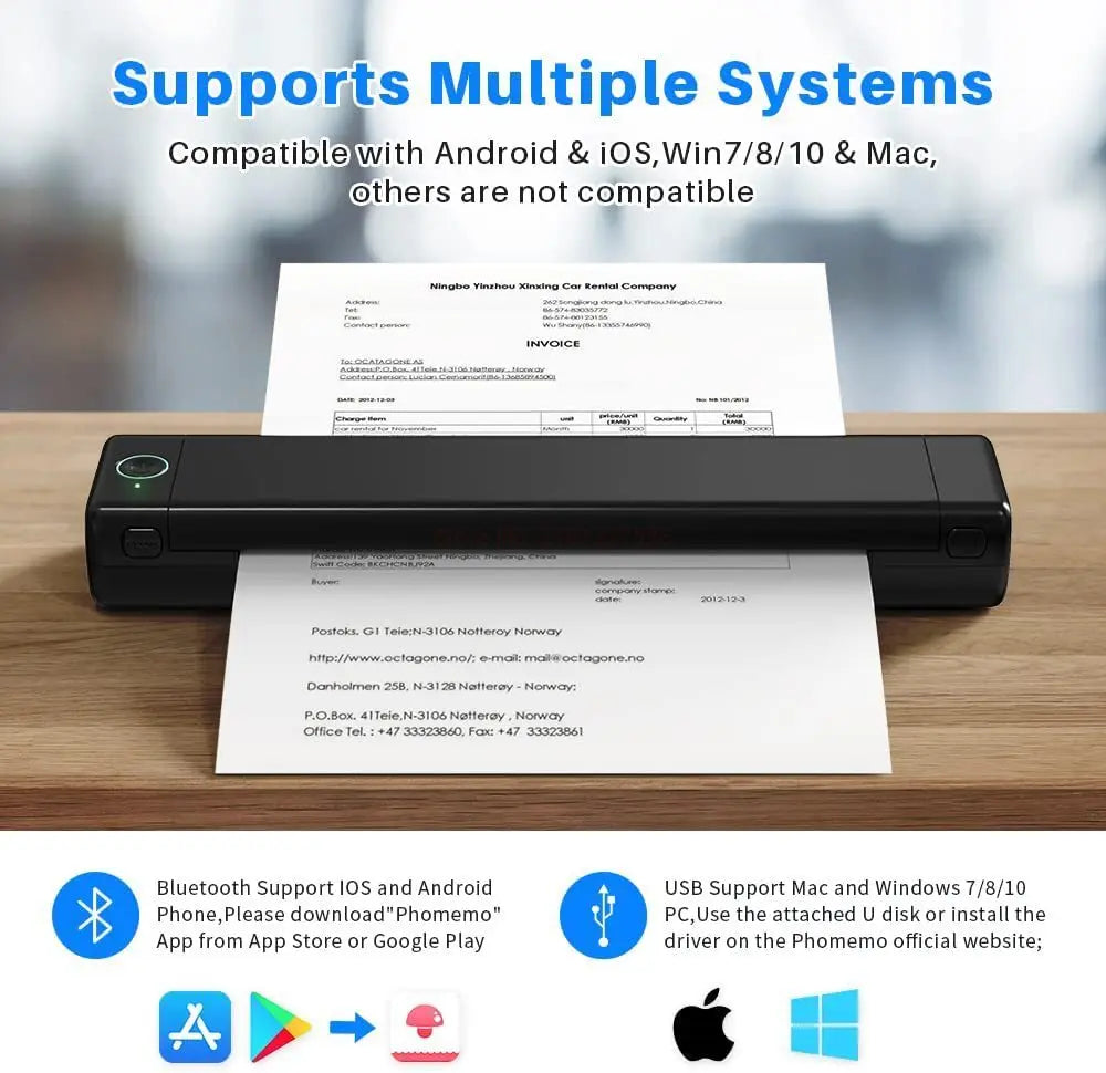 Mini Phomemo M08F Portable Printer Bluetuth Thermal Printer Compatible with Android, iOS & Laptop Portable Wireless A4 Printers WardBoyzPROShop