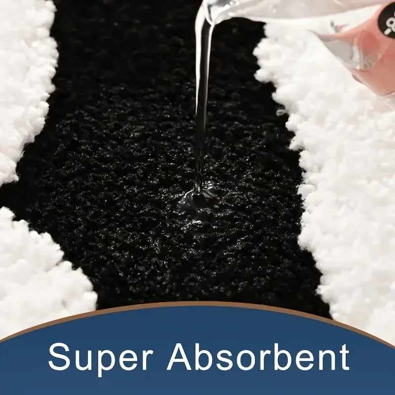 "BATH" Design Non-Slip Bath Mat, Ultra Absorbent Polyester Bathroom Rug, Black and White Textured Entryway Carpet for Bathroom