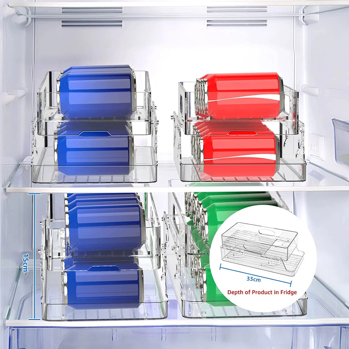 Refrigerator Can Drink Holder Storage Rolling Can Dispenser Pop Soda Can Organizer Bins Stackable 2 Tier Freezer Beverage Can Or