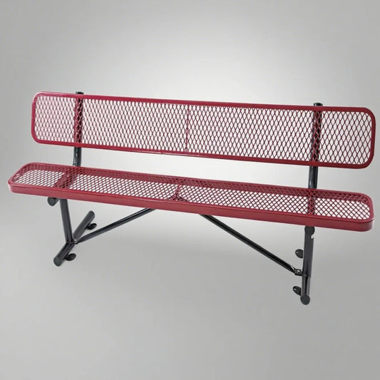 96-Inch Rectangle Original Equipment Outdoor Metal Thermoplastic Bench Red with Backrest for Park/Terrace/Hospital