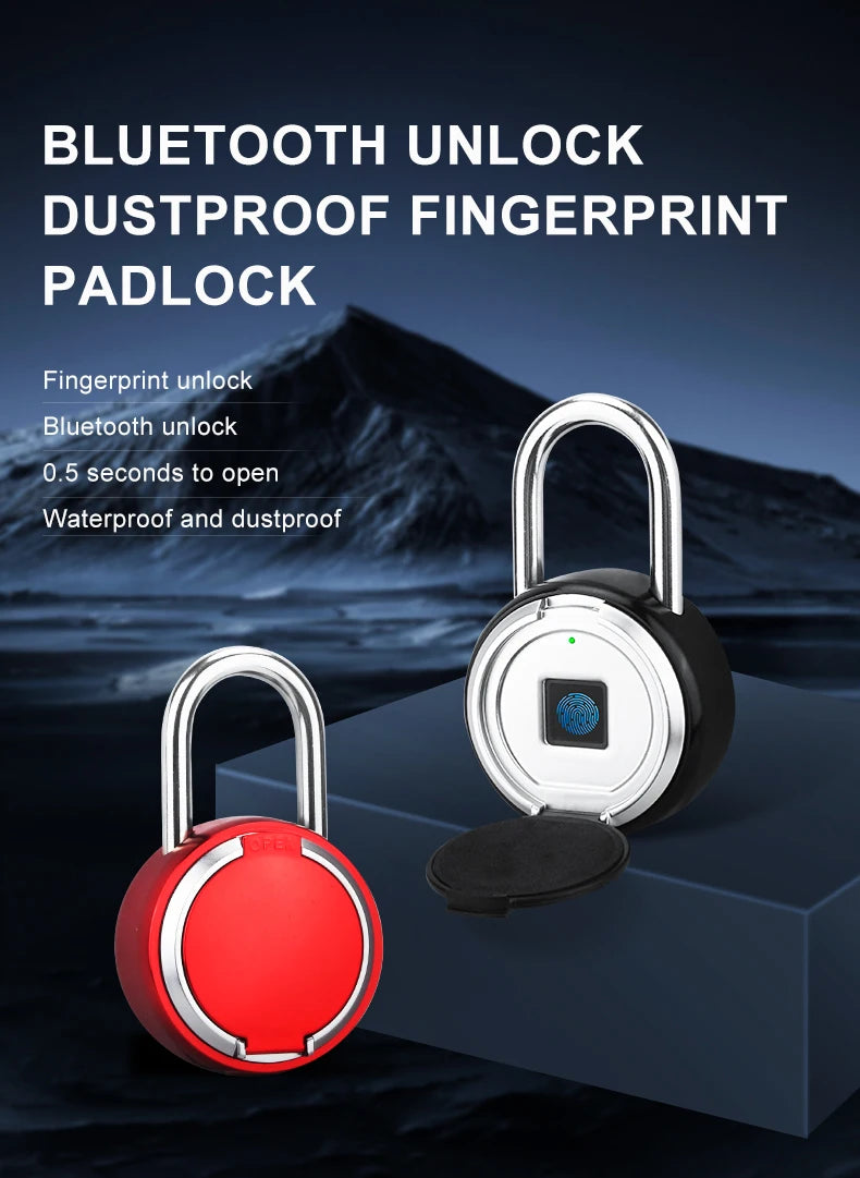 Smart Lock Bluetooth APP Control IP55 Waterproof Rechargeable for Luggage Gym Office Zinc Alloy Anti Theft Padlock