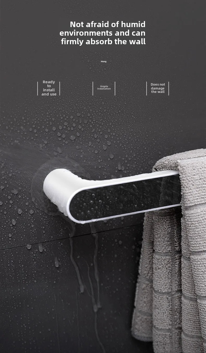 No Drill Bathroom Towel Rack with Suction Cups, Adjustable Shelf for Bath Kitchen Dorm, Nordic Rustproof Stainless Steel