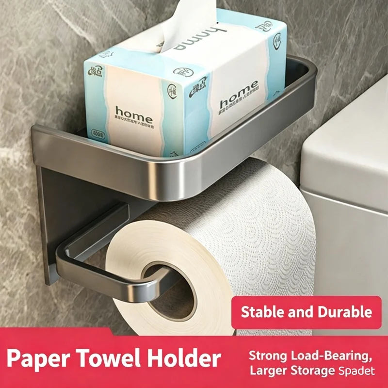 Wall-mounted Bathroom Tissue Holder, No Drill Roll Paper Rack, Toilet Paper Storage Organizer for Restroom