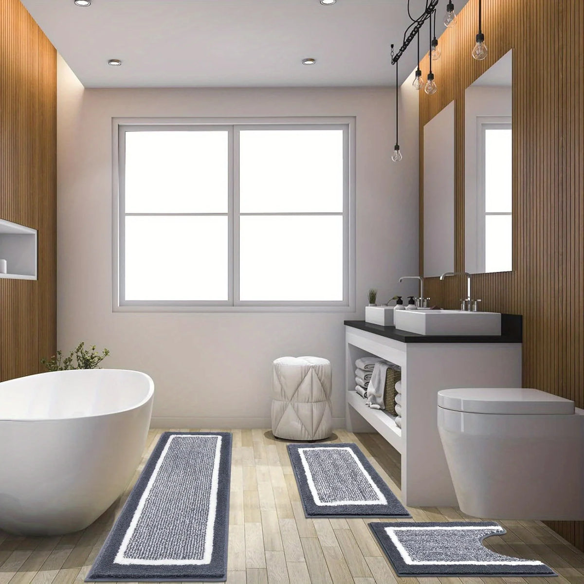 Washable Microfiber Bathroom Rugs Set 3pcs/set  Non Slip Absorbent Bath Mats for Bathroom Floor / Shower Mat/ Bathroom Rug/욕실 카펫