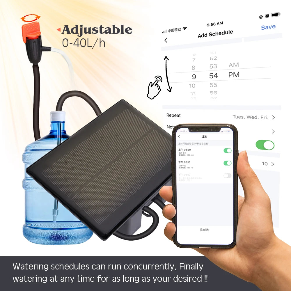 Tuya Wifi-compatibility Solar Power Timer Pump Automatic Drip Irrigation Kit Garden Mobile Phone Remote Control Watering System