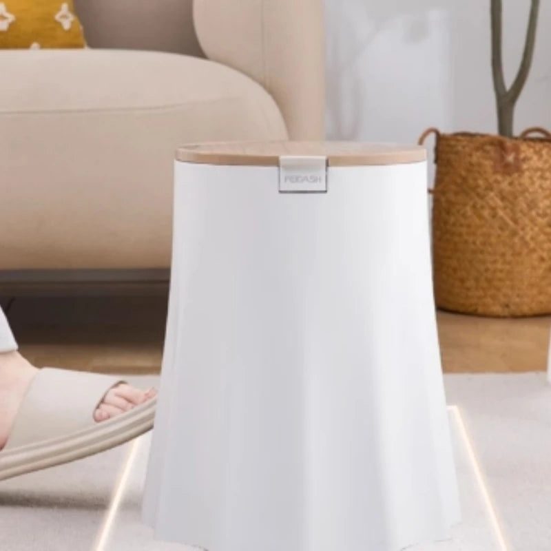 Stylish Minimalist Home Trash Can with Lid Top-Wide Bottom-Narrow Design Multi-Use Sit-On Wastebasket Garbage Bin
