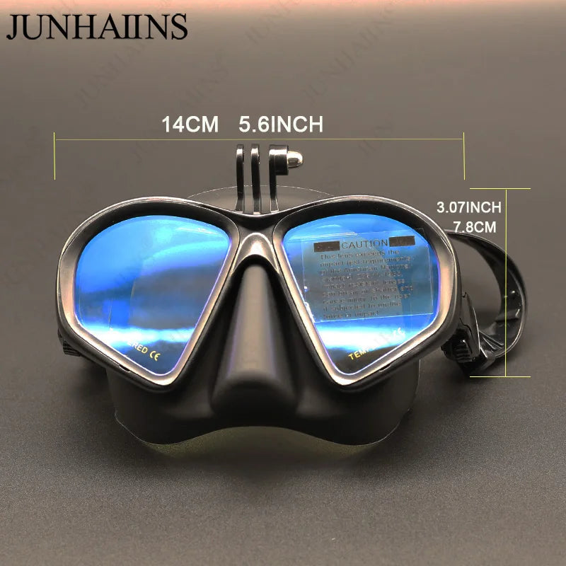 JUNHAIINS Tempered Glass Freediving Mask Snorkeling Set Foldable snorkel J-type Diving Mask with Camera Mount - WardBoyzPROShop