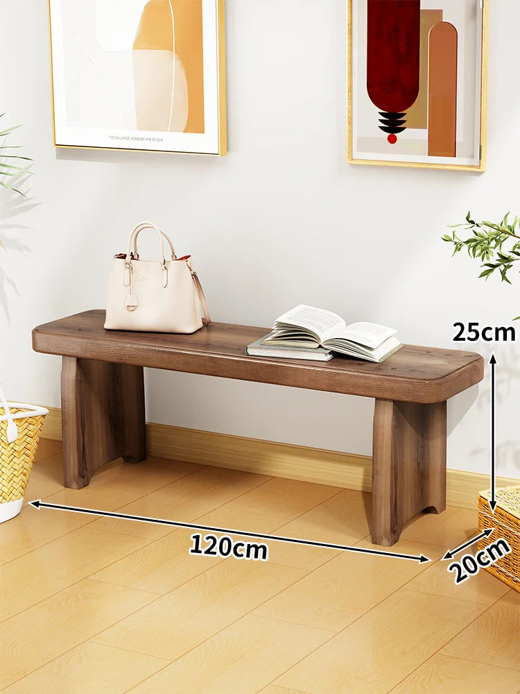 ‌Solid Wood Entryway Bench - Multi-Purpose Stool for Living Room, Sofa Side Table & Shoe Storage, Rustic Home Decor