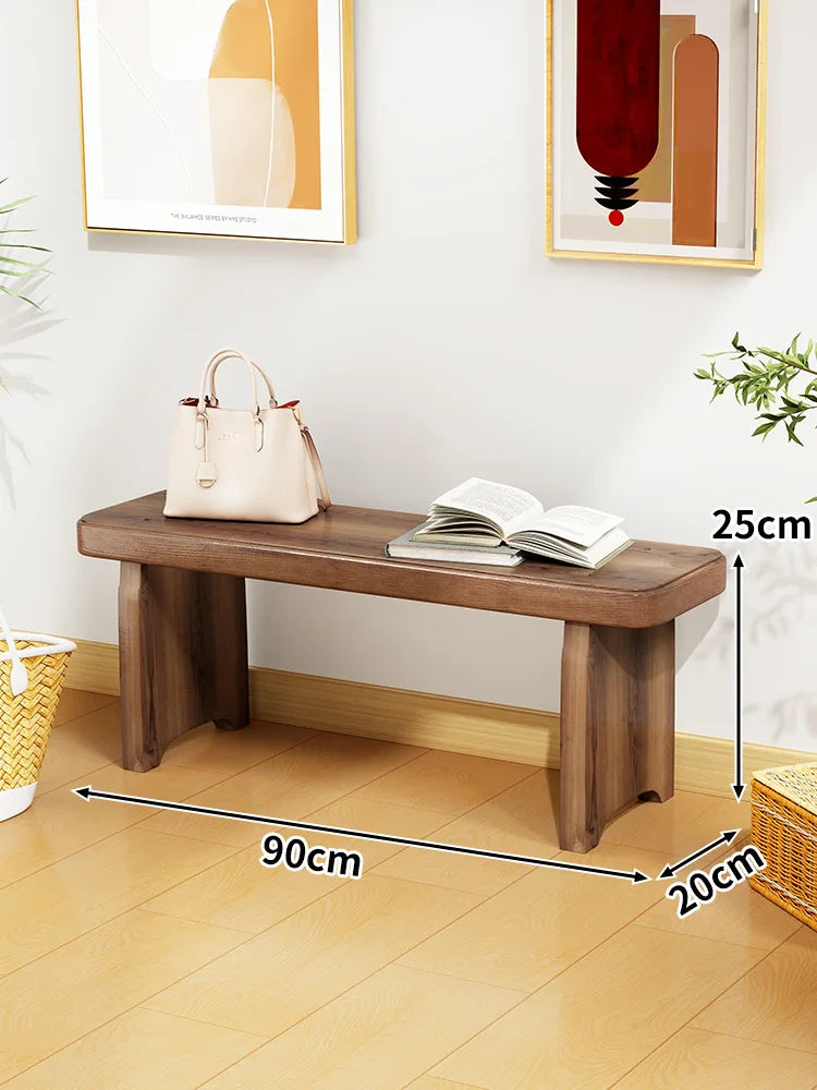 ‌Solid Wood Entryway Bench - Multi-Purpose Stool for Living Room, Sofa Side Table & Shoe Storage, Rustic Home Decor