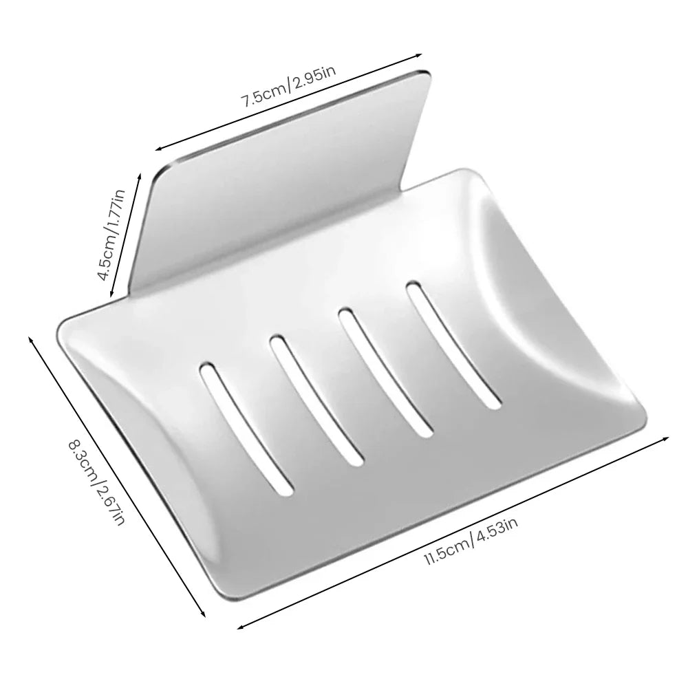 304 Stainless Steel Soap Dishes Self-adhesive Wall Mounted Bathroom Soap Holder Rustproof No Drilling Soap Sponge Tray