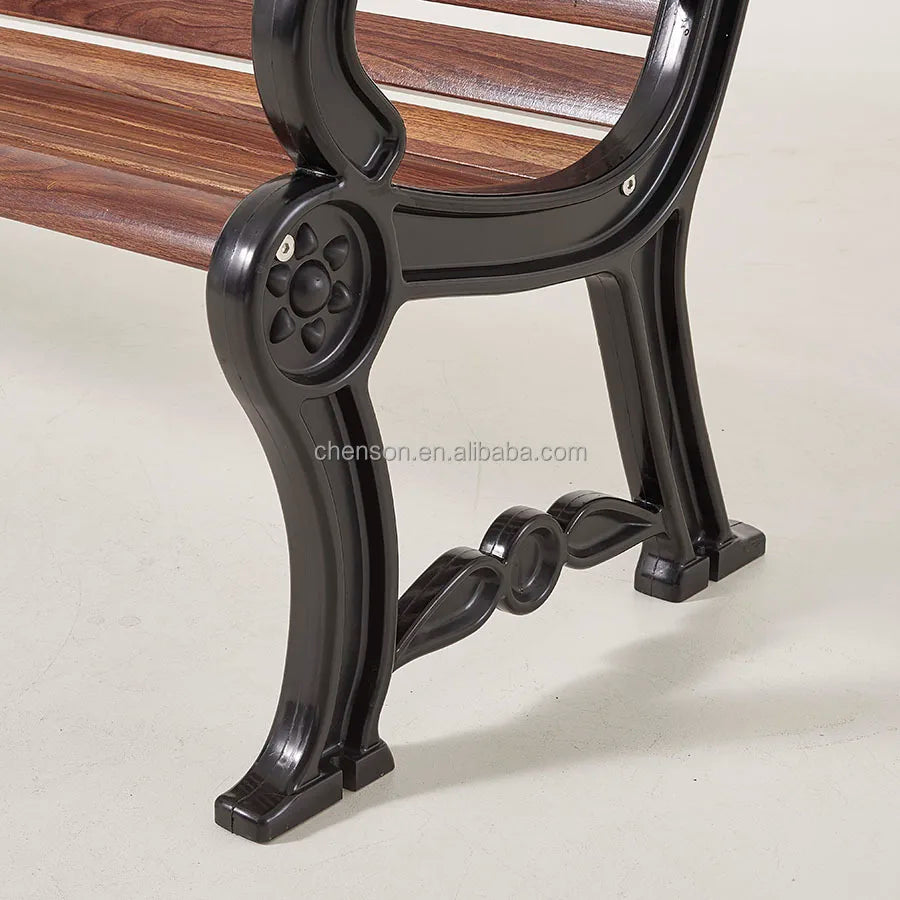 Modern 2-Seater Outdoor Plastic Wood Garden Bench Patio Park Bench Yard Seating with Metal Bench
