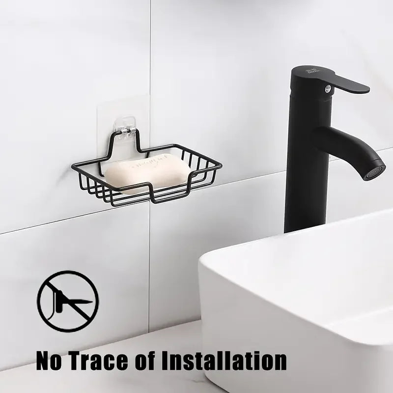 Stainless Steel Soap Dish – Wall-Mounted, No Drill, Holds 2 Soap Bars, Drain Holes, Bathroom Decor for Halloween & Christmas