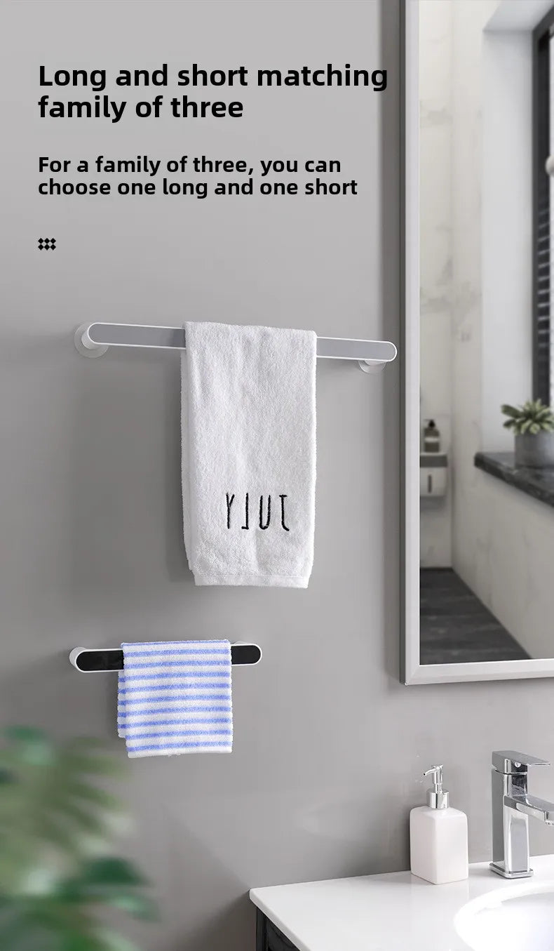 No Drill Bathroom Towel Rack with Suction Cups, Adjustable Shelf for Bath Kitchen Dorm, Nordic Rustproof Stainless Steel