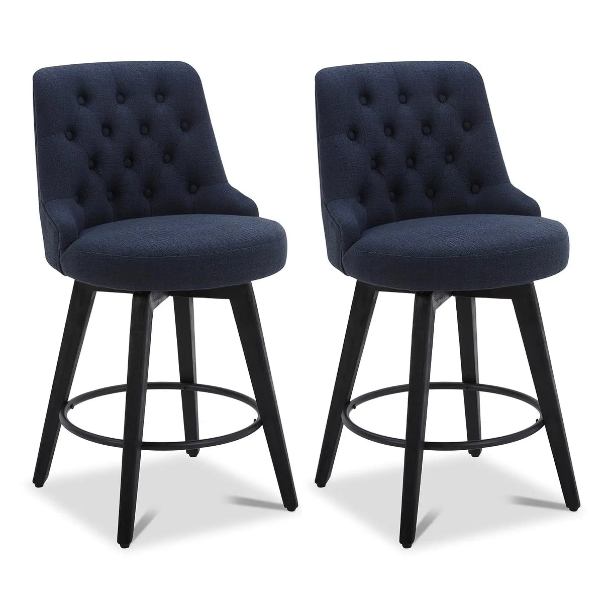 Swivel Counter Height Bar Stools Set of 2, Faux Leather Upholstered Backrest, Solid Wood Legs 26" Seat, Grey, Customized