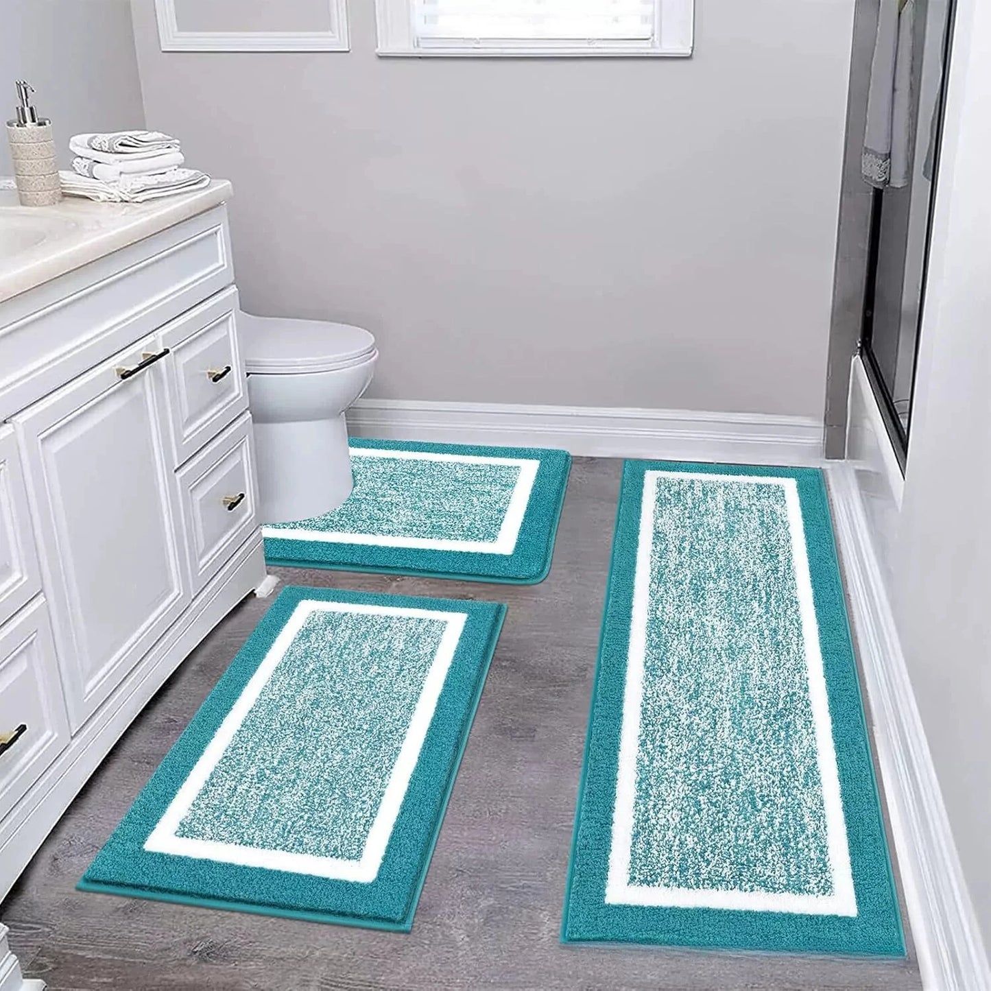 Washable Microfiber Bathroom Rugs Set 3pcs/set  Non Slip Absorbent Bath Mats for Bathroom Floor / Shower Mat/ Bathroom Rug/욕실 카펫