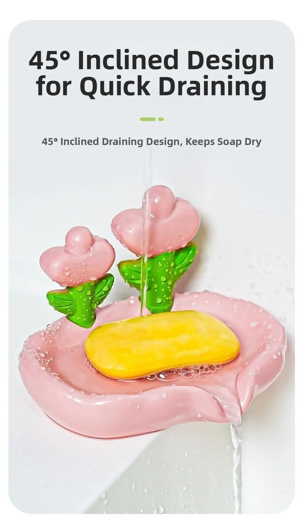 Tulip Design Drain Soap Dish No Drilling Required with Drainage Trough Soap Tray Solid Color Anti-slip Soap Storage Rack