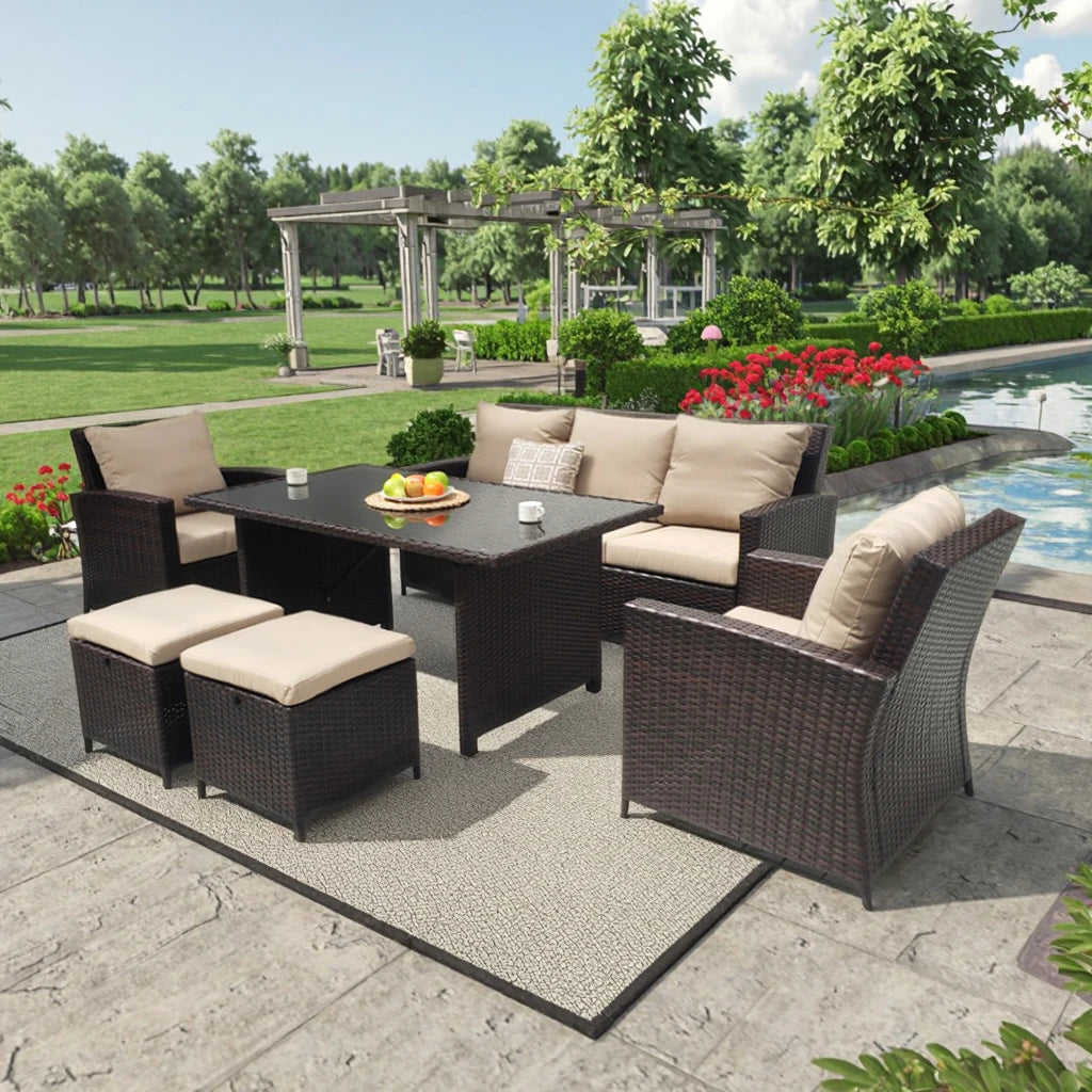 BHR High Back Comfortable Garden Sofa All Weather Garden Furniture Outdoor Rattan Dining Furniture Set Rattan Sofa for Backyard