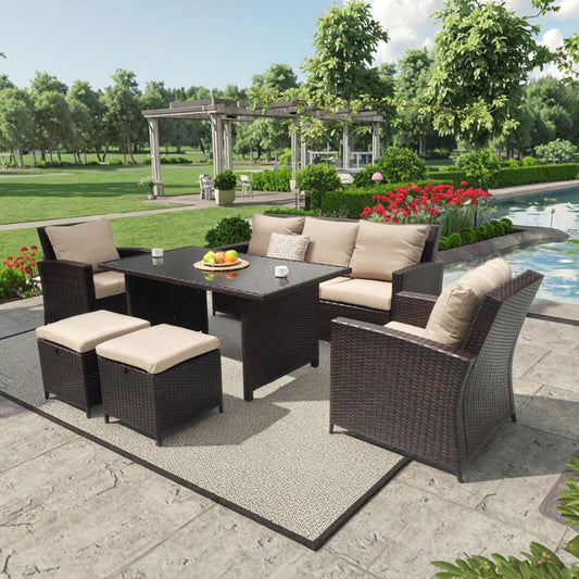 BHR High Back Comfortable Garden Sofa All Weather Garden Furniture Outdoor Rattan Dining Furniture Set Rattan Sofa for Backyard