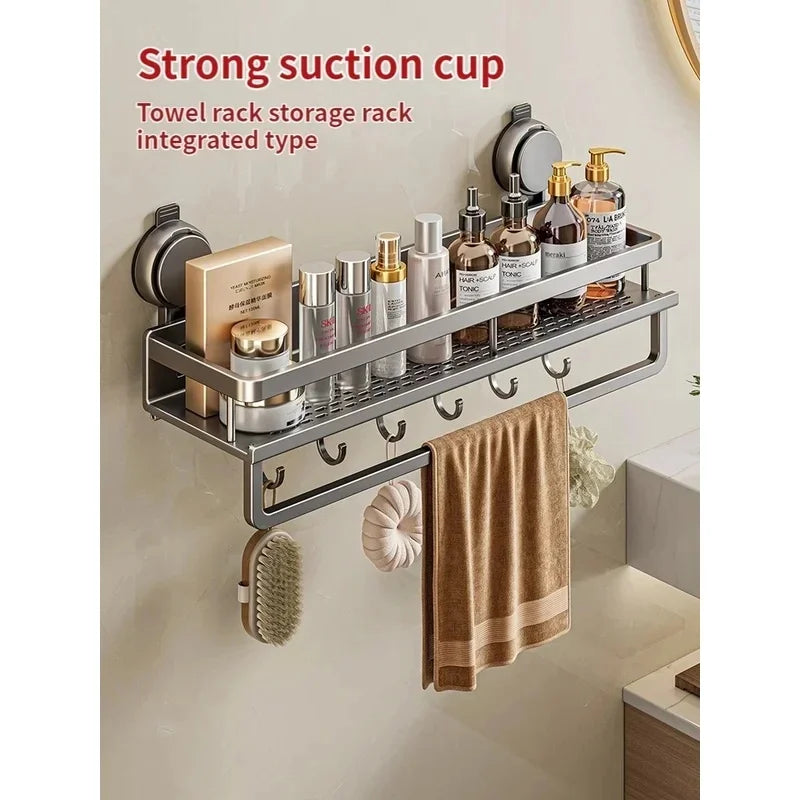 No Drill Bathroom Shelf with Suction Cup Waterproof Aluminum Storage Rack Shower Organizer for Shampoo Soap Toiletries