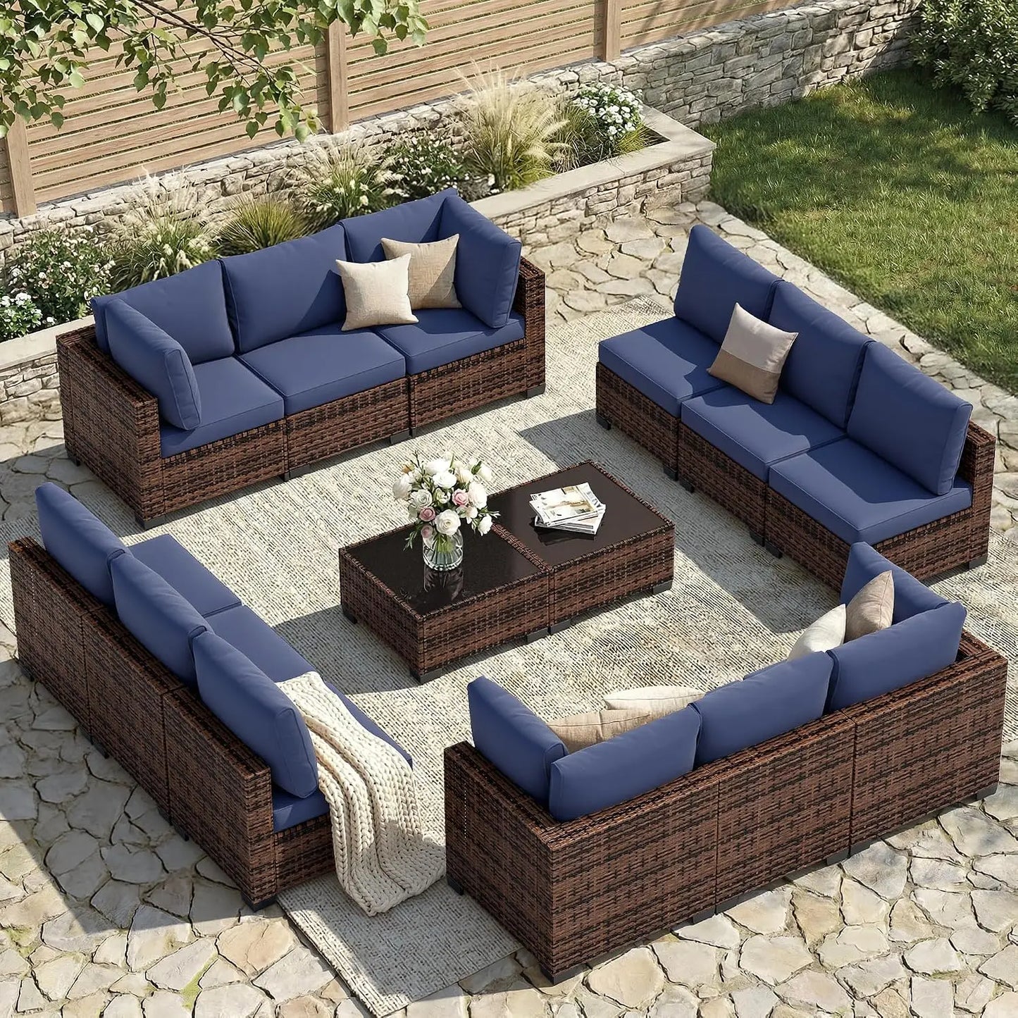 7-Piece Outdoor Wicker Sectional Sofa Set, Patio Garden Furniture, PE Rattan, Customized