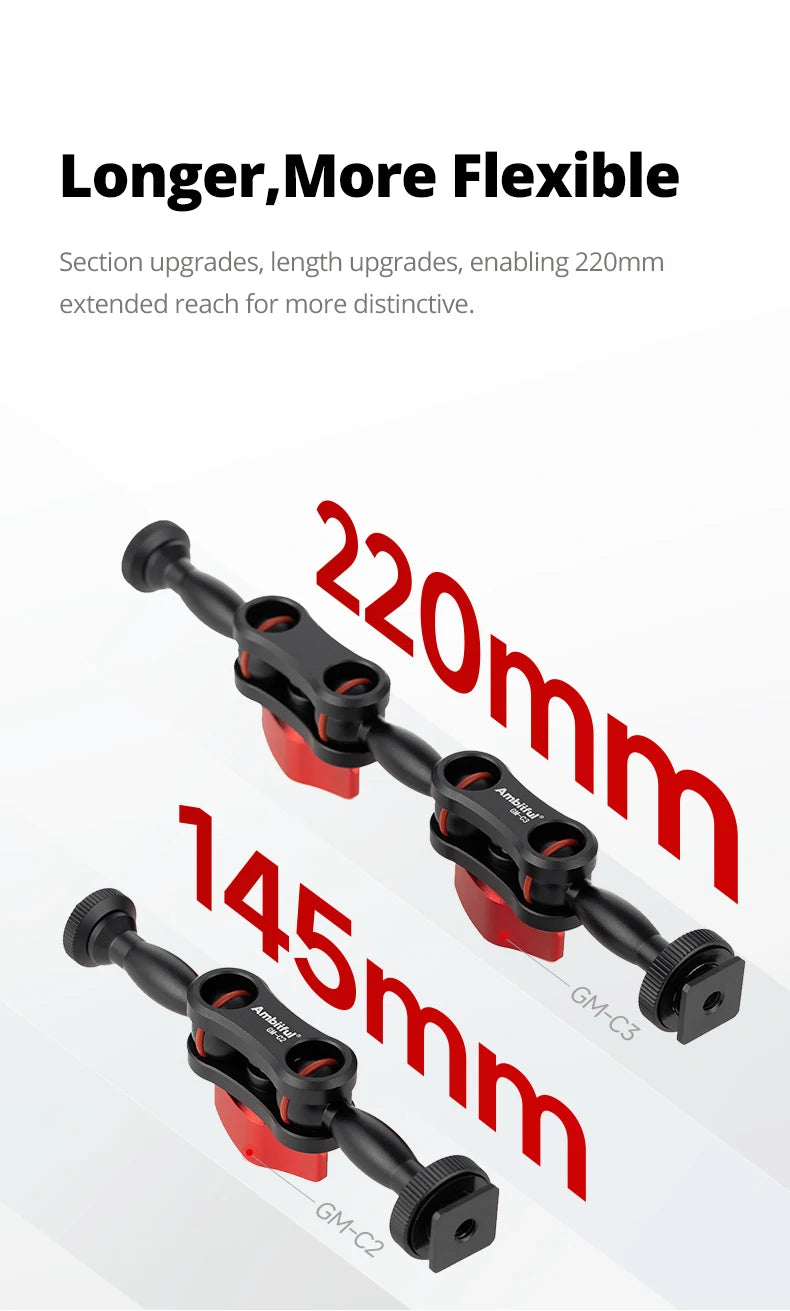 AMBITFUL 360° Double Ballhead Magic Arm With Super Clamp Kit 1/4" Screw Ball Head Adapter For Monitor LED Light Camera