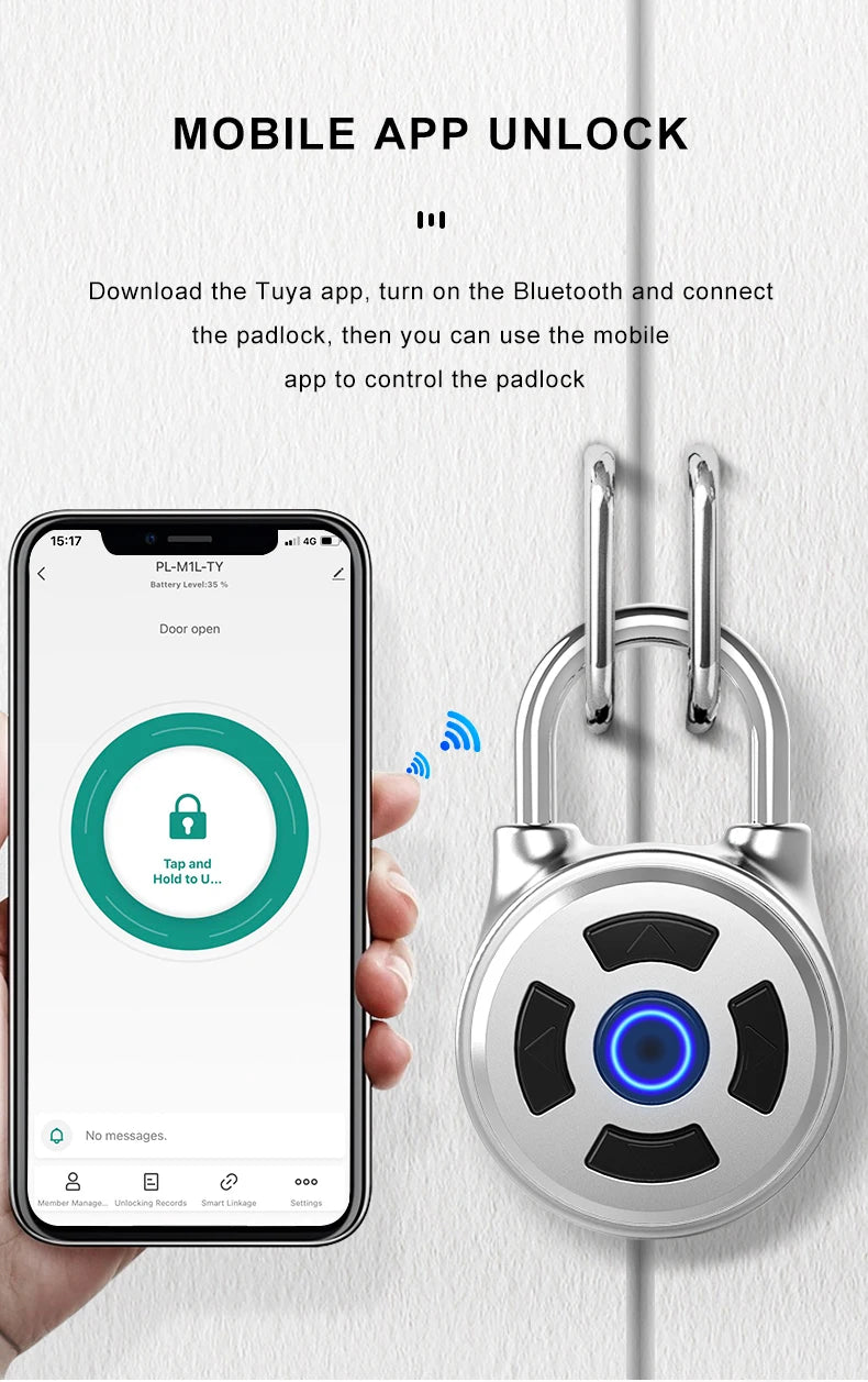 Smart Lock Bluetooth APP Control IP55 Waterproof Rechargeable for Luggage Gym Office Zinc Alloy Anti Theft Padlock