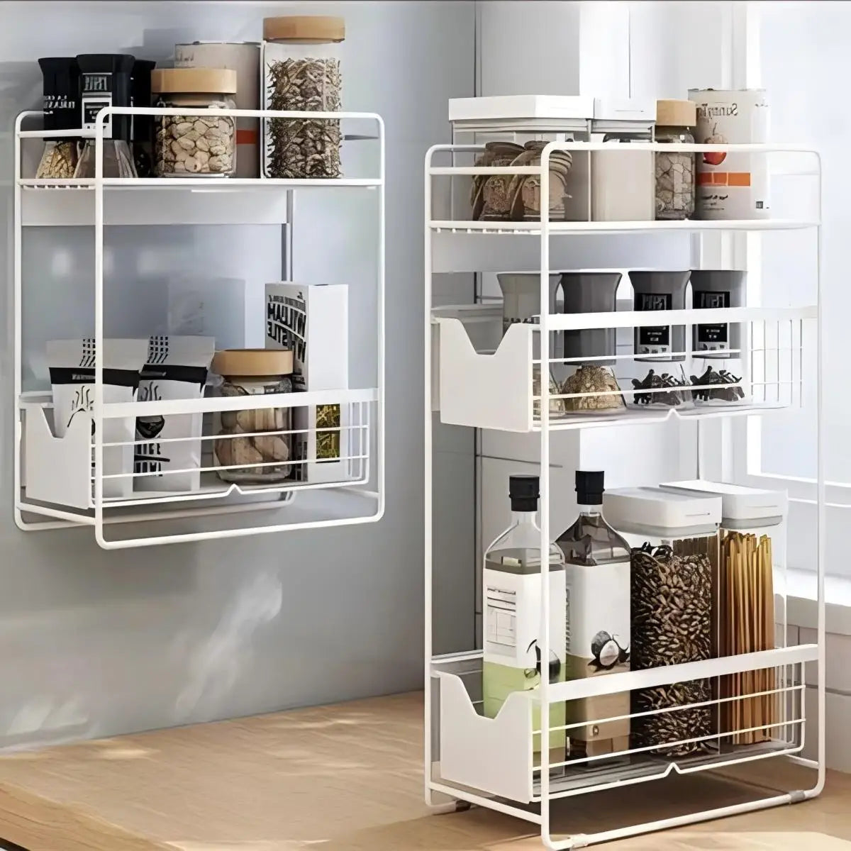 Metal magnetic refrigerator storage rack multi-layer freezer slot Storage Holders kitchen pull-out drawer Basket Organization