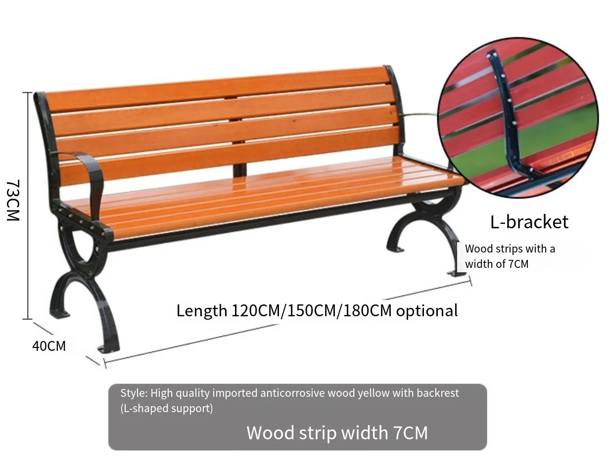 Classic Outdoor Wooden Bench with Durable Cast Iron Frame Weatherproof Garden Park Public Seating for Patio Lawn Landscape Decor