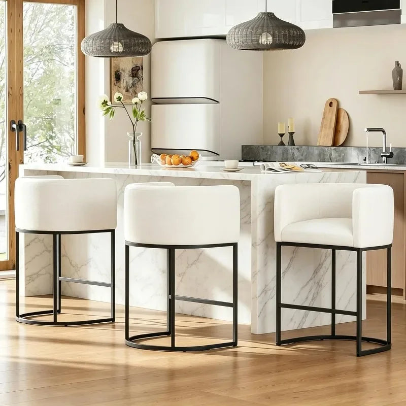 26" H Counter Height Bar Stools Modern Barrel Counter Stools with Backrest and Arms, Linen Fabric Upholstered Accent Barstools