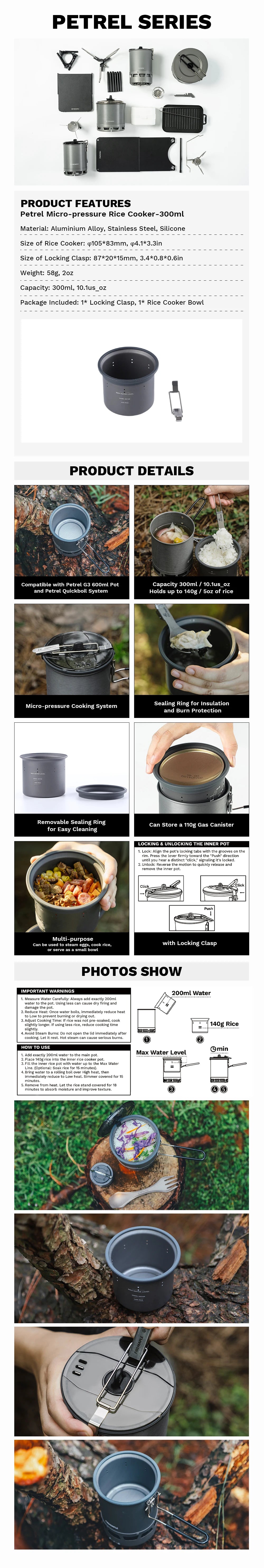 Fire-Maple Petrel Micro-pressure Rice Cooker Ultralight Portable Cooking Cup for G3 Pot 300ml Camping Backpacking Cookware