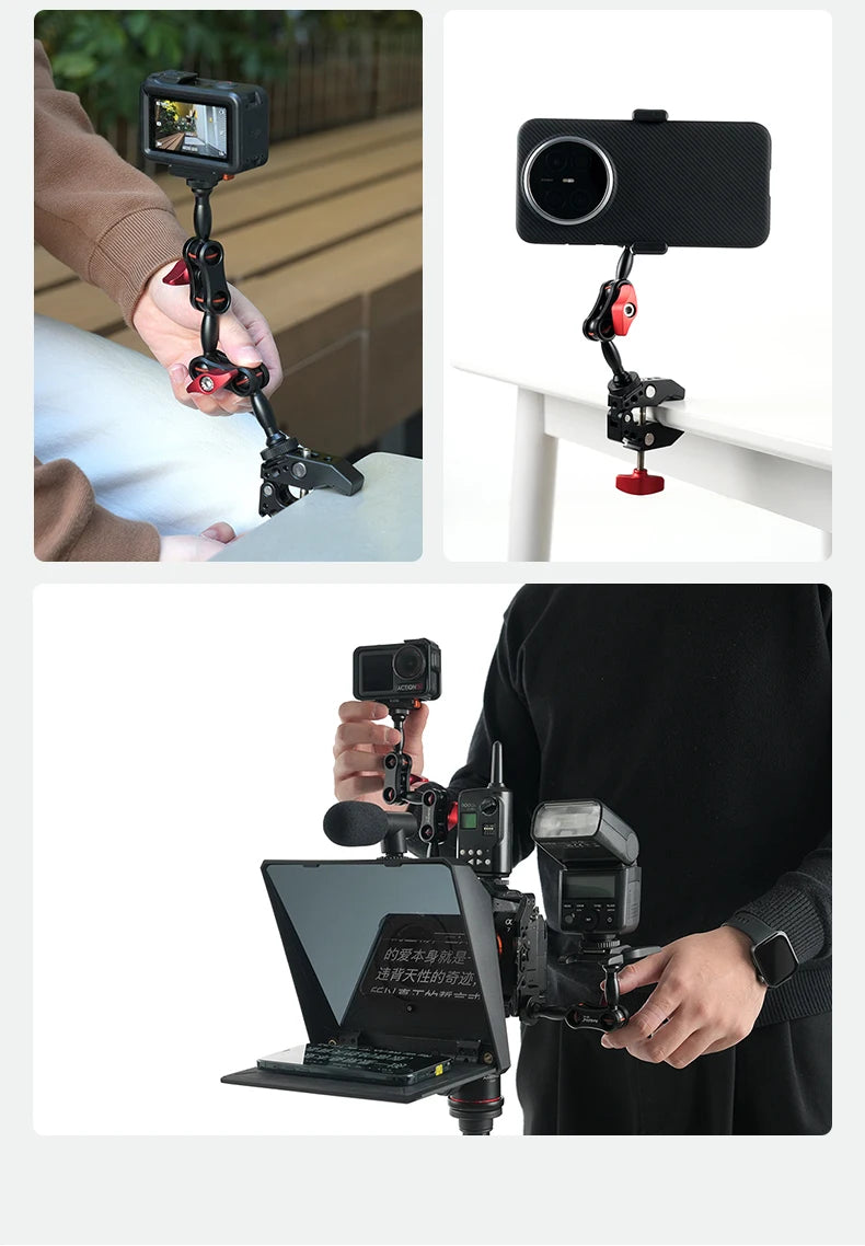 AMBITFUL 360° Double Ballhead Magic Arm With Super Clamp Kit 1/4" Screw Ball Head Adapter For Monitor LED Light Camera