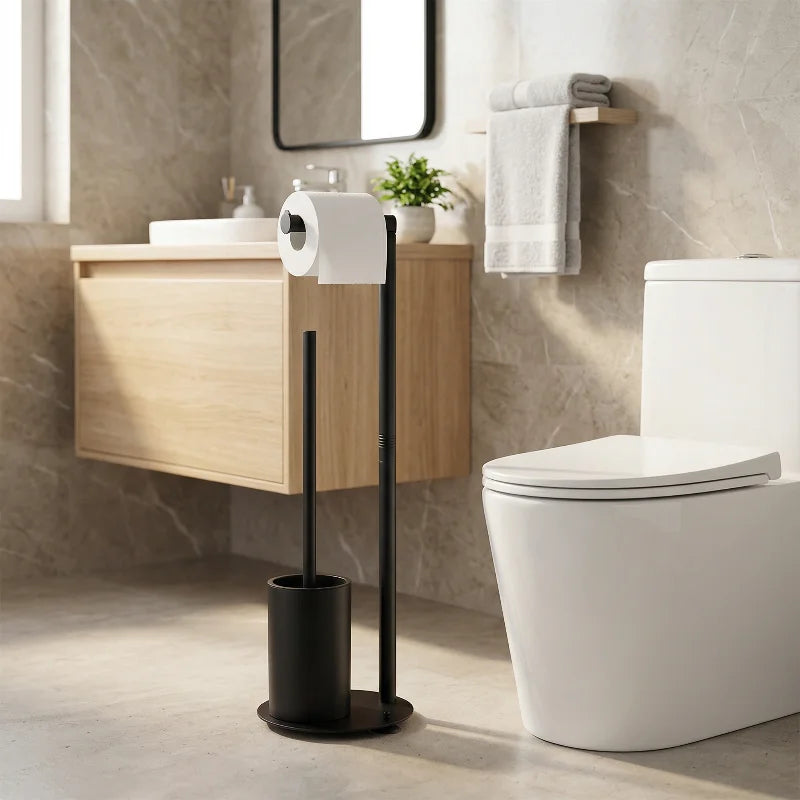 Freestanding Toilet Paper Holder – Multi-Functional Floor Standing Tissue Rack with Toilet Brush Holder for Bathroom