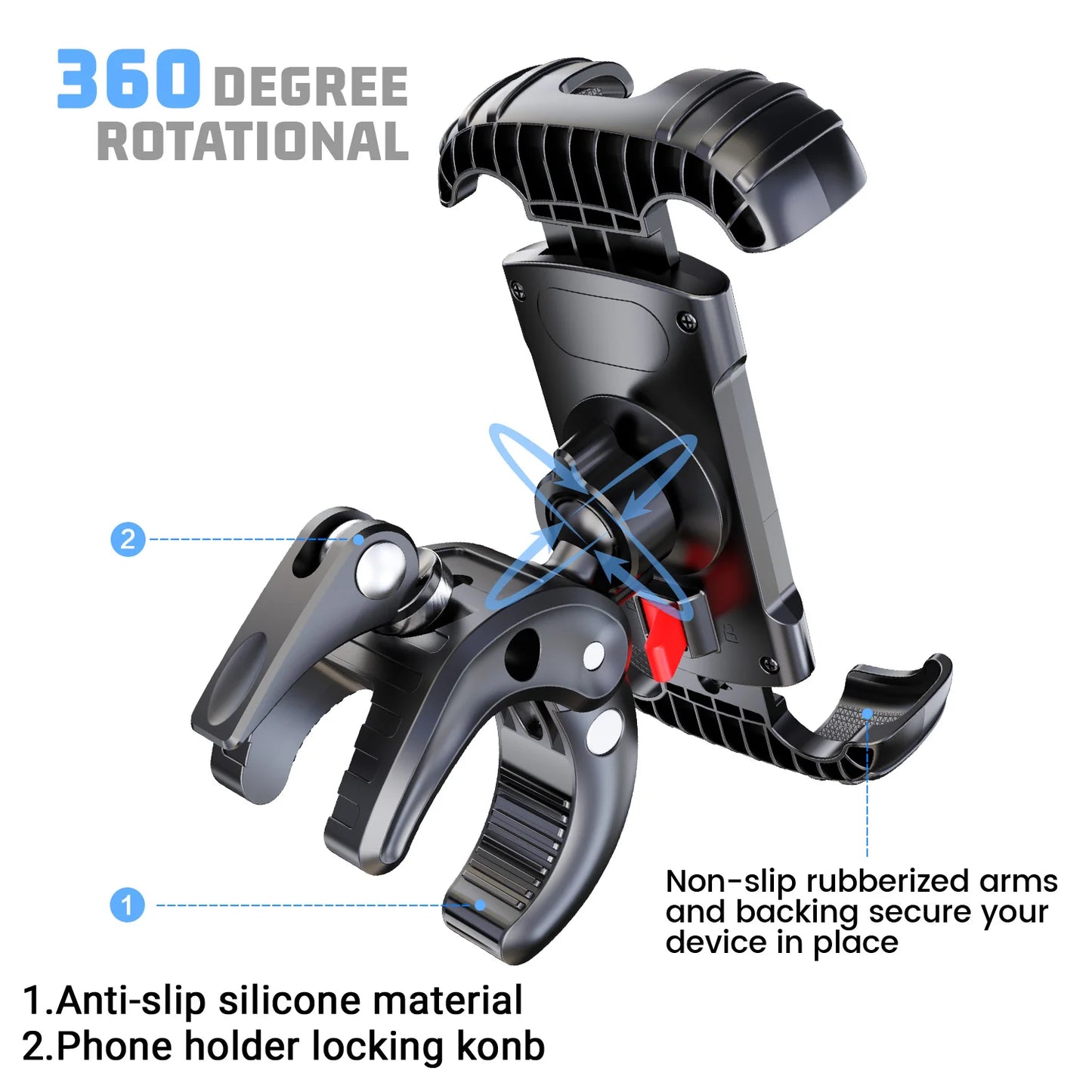 LRBH Marine Phone Mount, Crocodile Clip Arm Boat Holder, Quick Lock 360° Rotation, Shockproof Scratch-Free, Fits 4.7-7.2" Phones