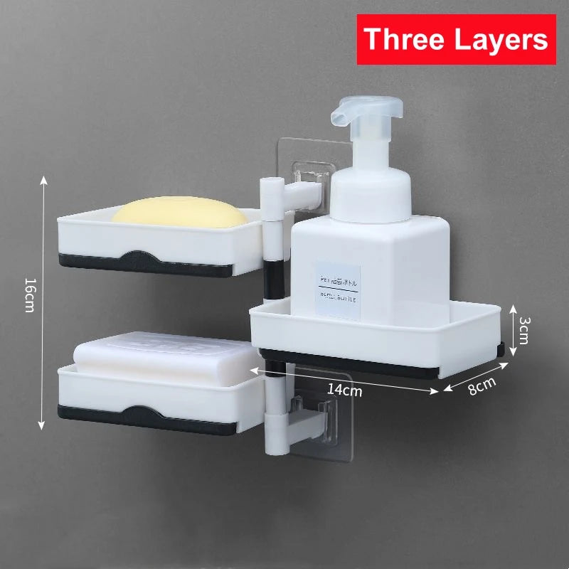 2/3/4 Rotating Drain Soap Box, Non Drilling Soap, Hanging Bathroom Soap Box Holder, For Bathroom