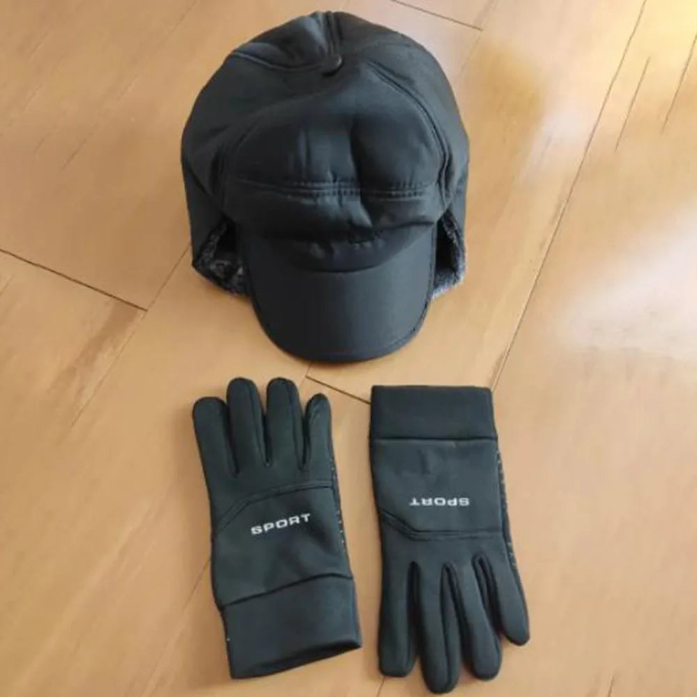 4Pcs Warm Thickened Cold-Proof Hat Winter Outdoor Cycling Warm Non-Slip Gloves Ski Windproof Face Mask Warm Four-Piece Set S003750