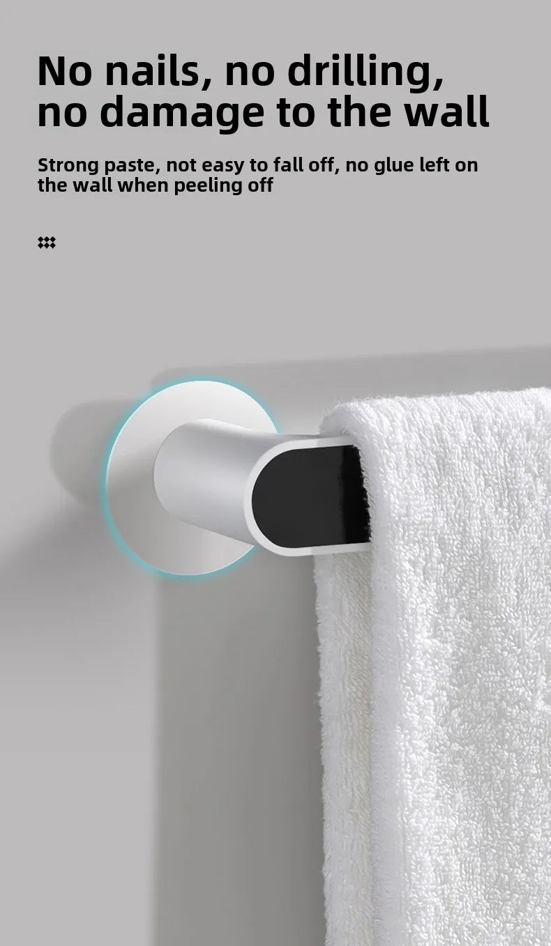 No Drill Bathroom Towel Rack with Suction Cups, Adjustable Shelf for Bath Kitchen Dorm, Nordic Rustproof Stainless Steel