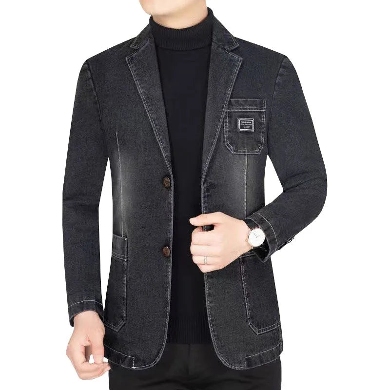 Men Black Casual Denim Blazers Jackets Quality Male Autumn Business Slim Fit Blazers Coats Jeans Jackets Mens Clothing Size 4XL