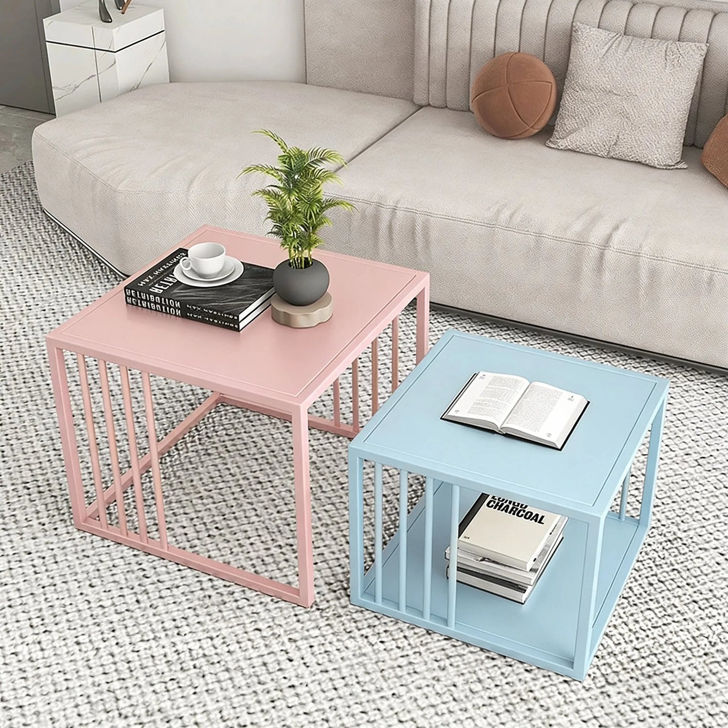 Hotel Living Room Tables Colorful Colorful Cute Nightstand Low Coffee Table Apartment Pink Muebles Dopamine Furniture