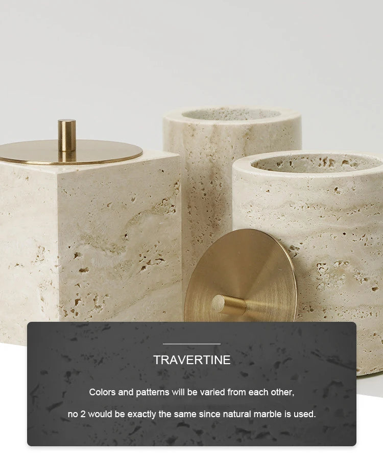 Travertine Bathroom Accessories Set Luxury Soap Dish Soap Dispenser Reed Diffuser Tissue Box Tray Bathroom Set