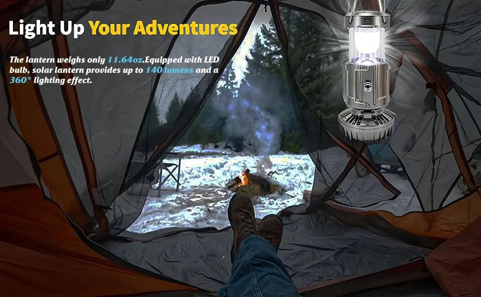 Solar Camping Lantern with Fan Rechargeable Camping Fans Charging Light for Hurricane Power Outage Tent Emergency Camping Gear WardBoyzPROShop