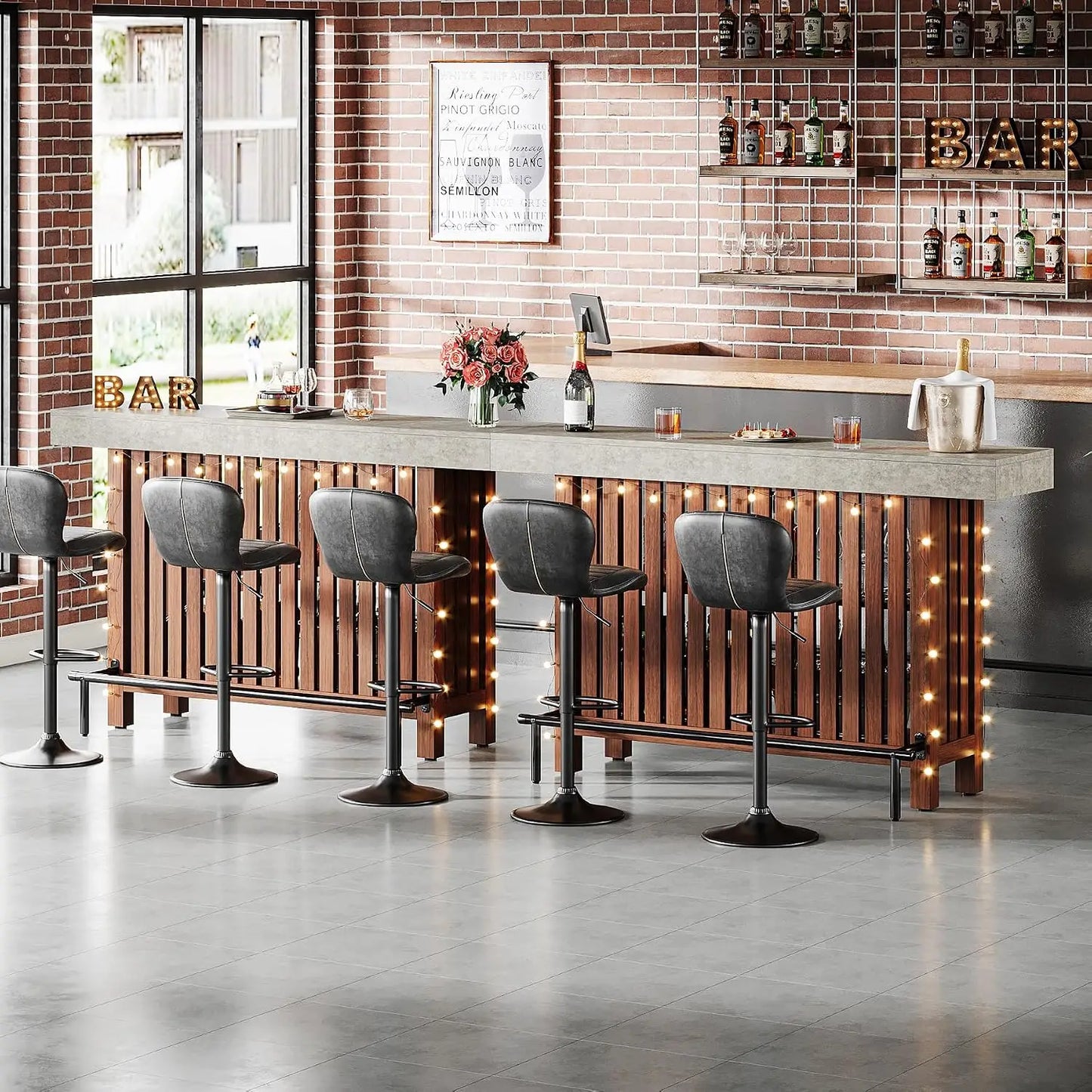 63" Large Bar Table, 2-Tier Counter Height Table with Footrest 41" Tall Mini Modern Coffee Bar Cabinet Pub Table for Home