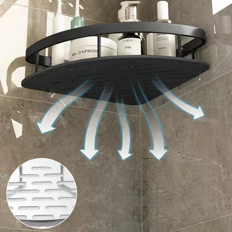 No Drill Bathroom Storage Rack Wall Mount Corner Shelf Shower Holder for WC Shampoo Organizer - Bathroom Accessories